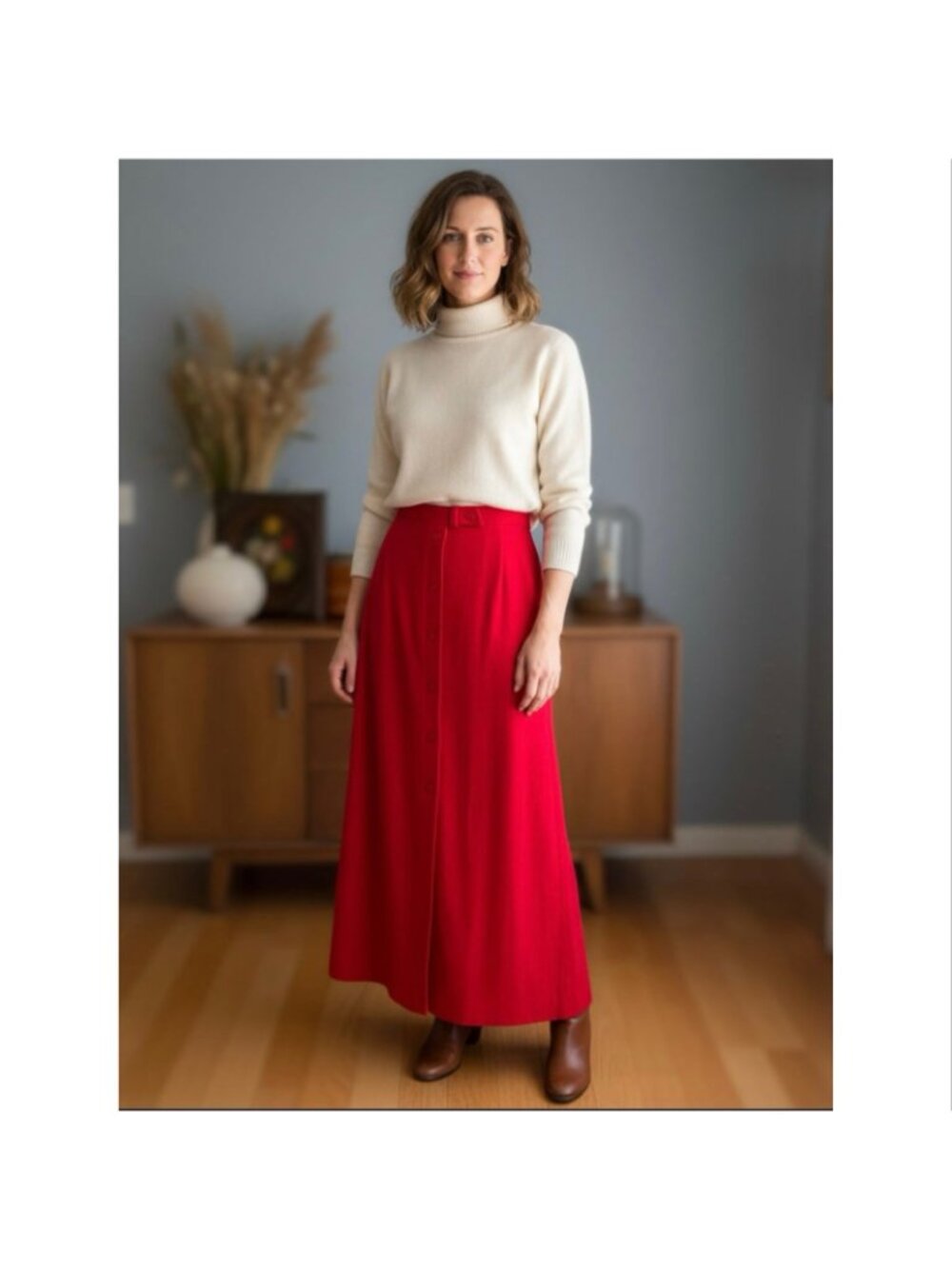 Vintage Pendleton Red Wool Button Front Maxi Skirt - Picture 9 of 9